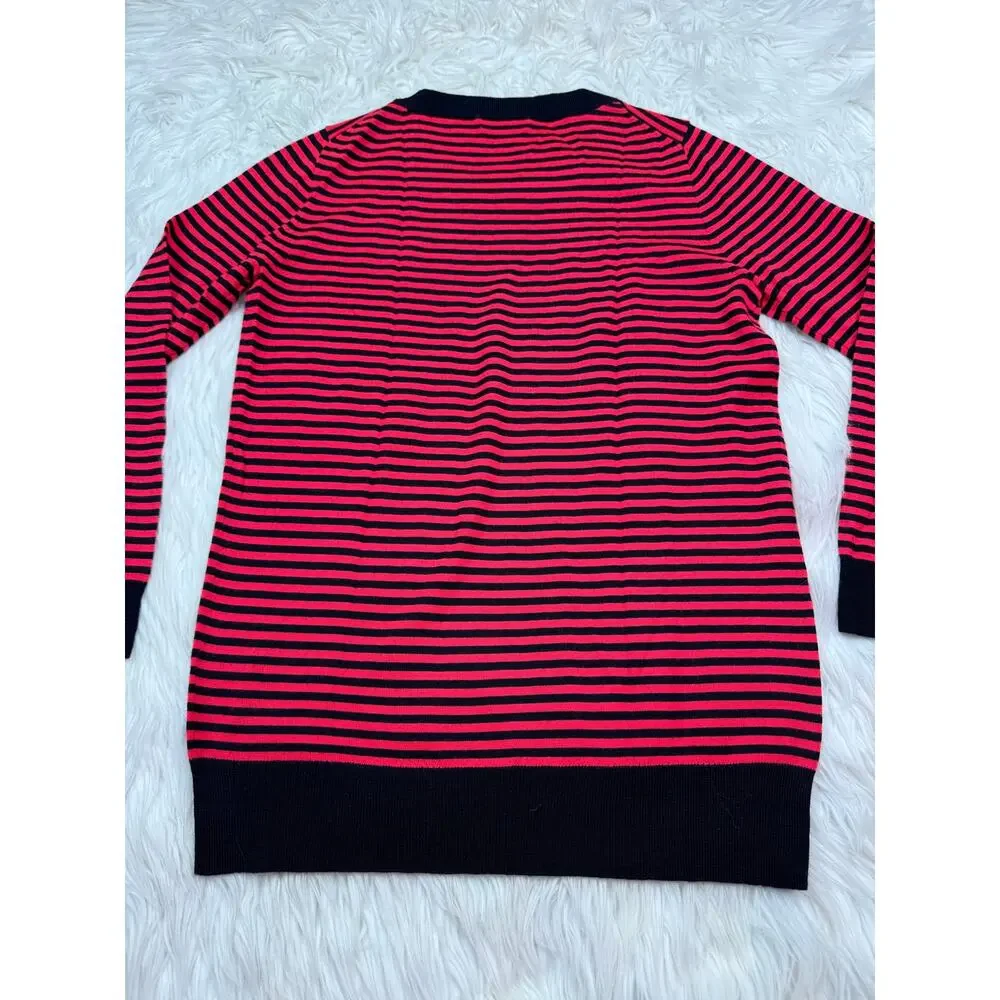 J.Crew Tippi 100% Merino Wool Sweater Coral/Navy Stripe Size S Preppy Nautical